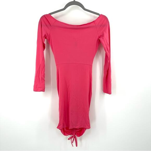 ASOS Flounce London ruched bardot bodycon mini dress in pink Size US 6 - Picture 7 of 9